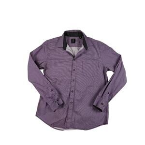Michael Strahan Men's Dress Shirt Size L Modern Fit Purple Geometric Pattern